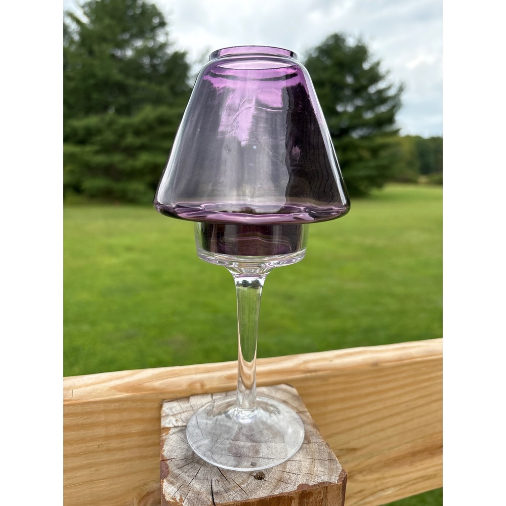 Purple Glass Votive Candle Holder Two Piece Stemmed Lamp Style Amethyst Clear